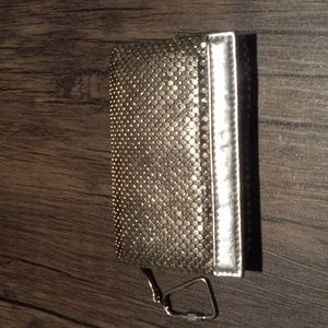 Whiting And Davis Silver Metallic Mesh Leather Keychain Wallet SPARKLER!